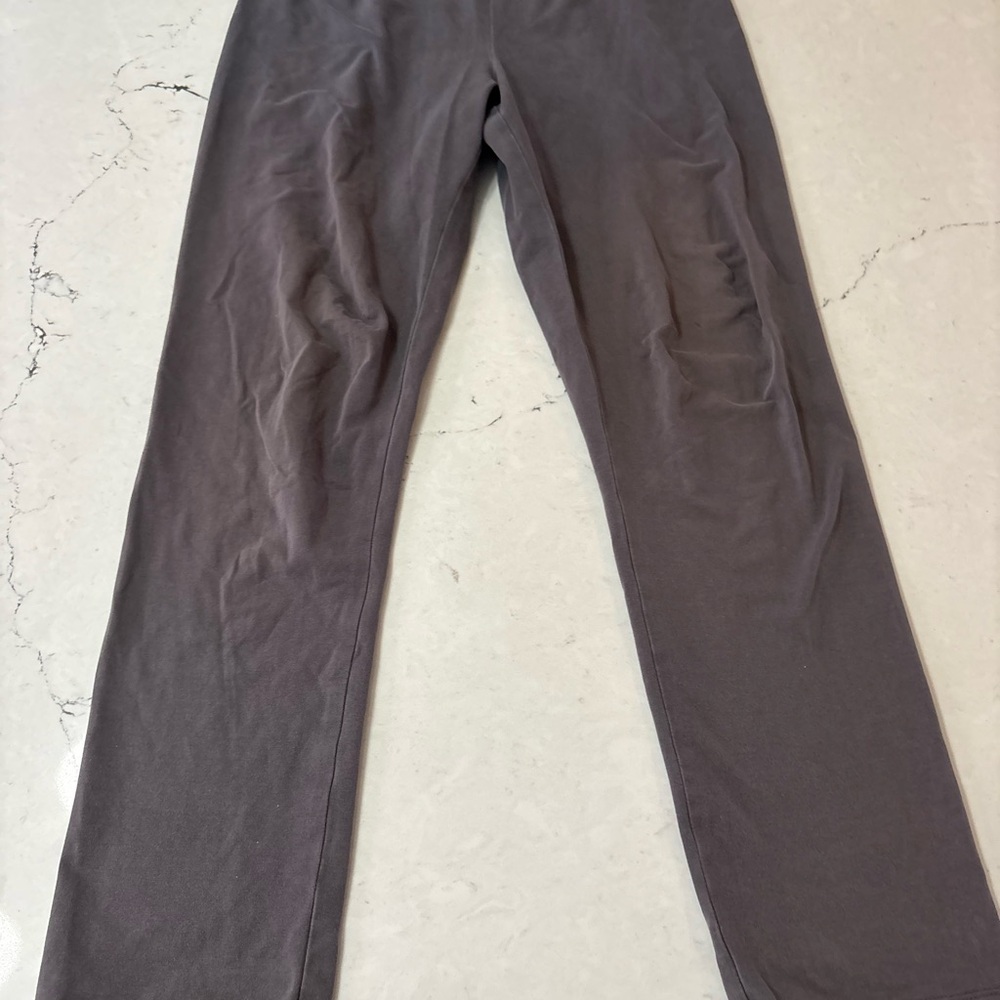 FLAX Made USA Cotton Spandex Knit Pull On Straight Leg Pants W's Large Gray